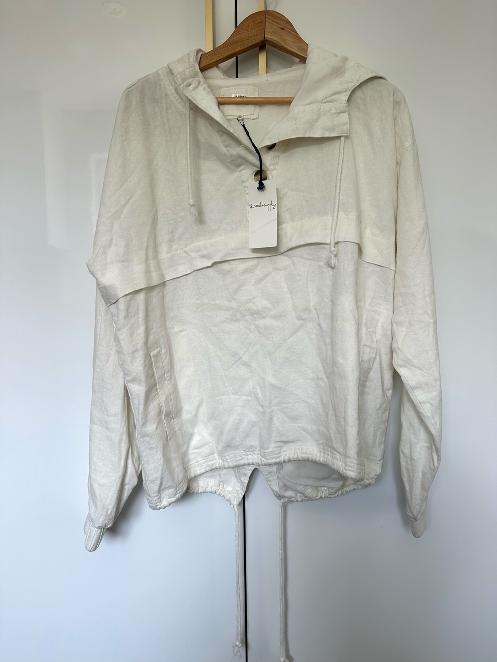 Thread & Supply Ivory Linen Blend Hooded Pullover Anorak Jacket XL NWT